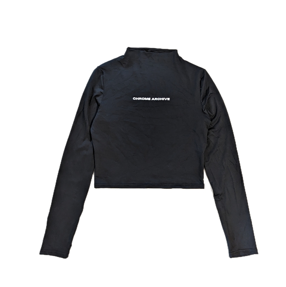Black long sleeve mock neck crop top